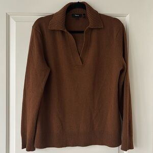 Theory Slouchy Fit Cashmere Polo Sweater in Warm Syrup Size L